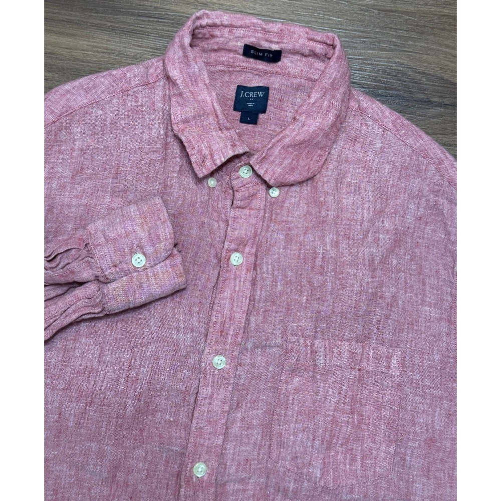 J.Crew Mens Slim Fit 100% Linen Button Down Shirt Pink (E9190) Sz L